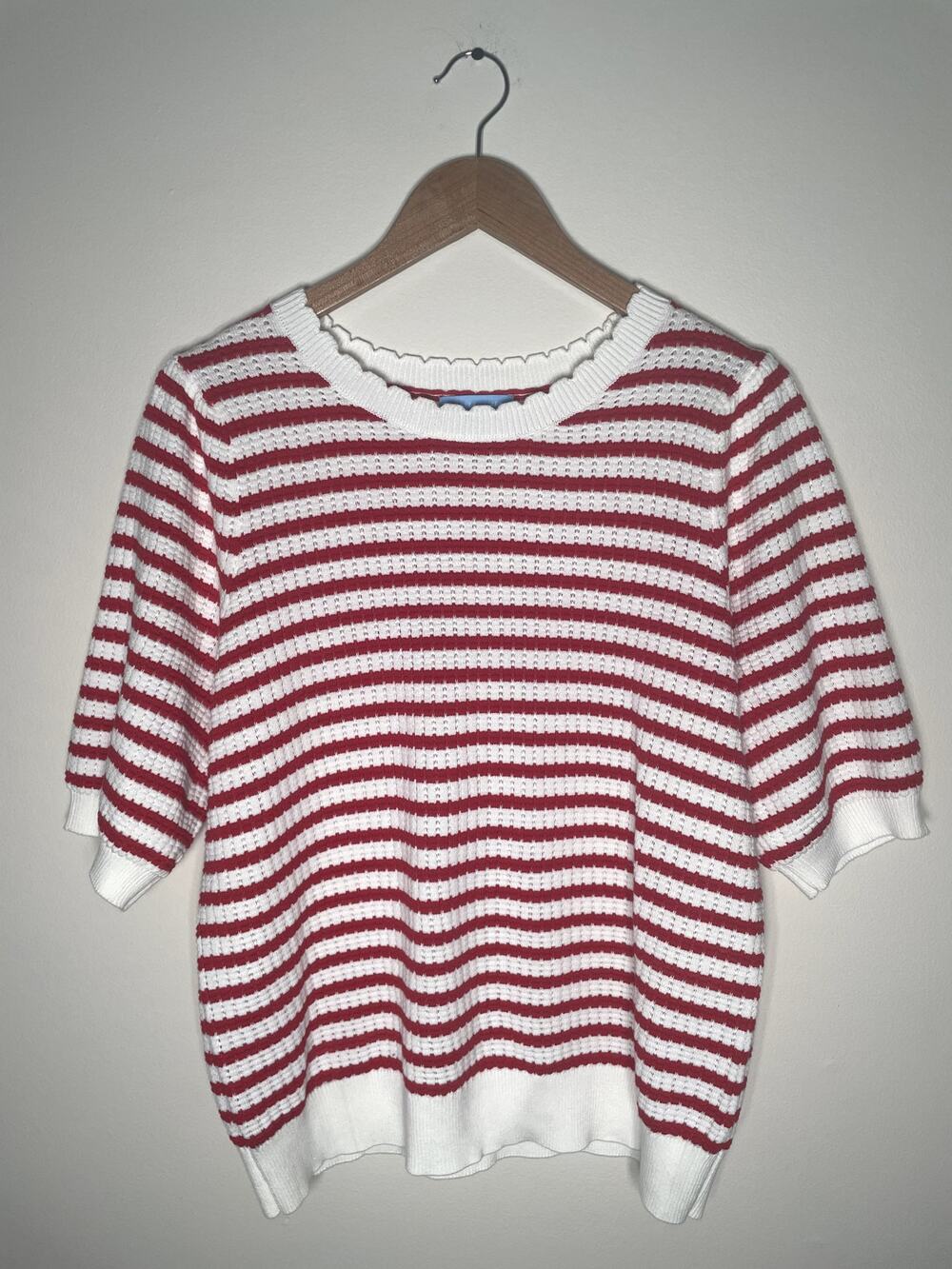 Draper James Striped Sweater Fisherman Cottage Euro Pointelle Lightweight knit